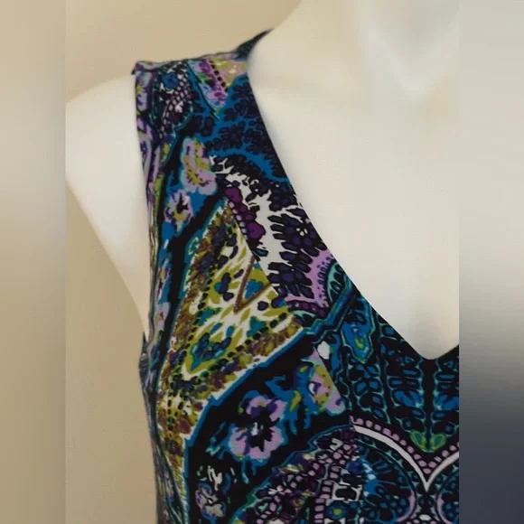 Chico's Vibrant Colors Blue Green Purple & Black Maxi V Neck Dress Sz 0, - Picture 7 of 12